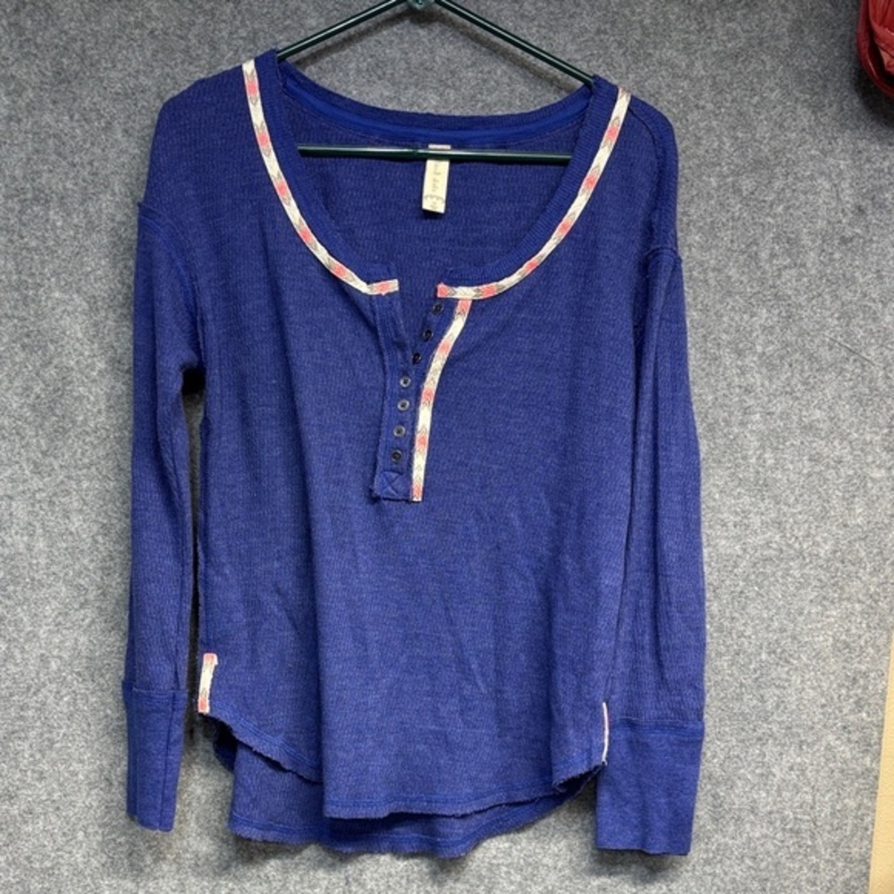 Altar'd State Royal Blue Long Sleeve Henley thermal mid button up shirt